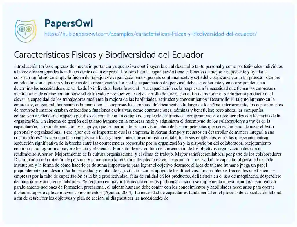 Essay on Características Físicas y Biodiversidad del Ecuador