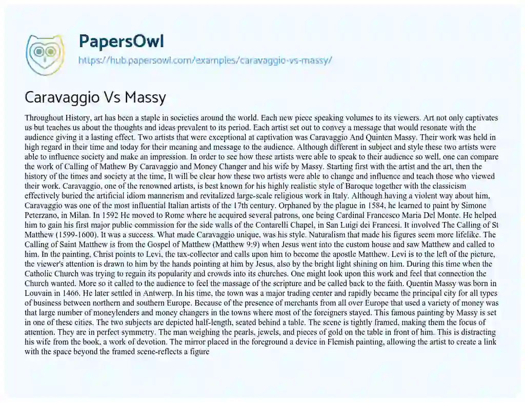 Essay on Caravaggio Vs Massy