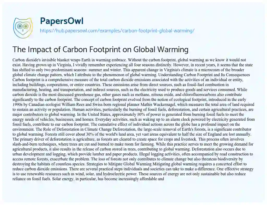 Essay on The Impact of Carbon Footprint on Global Warming