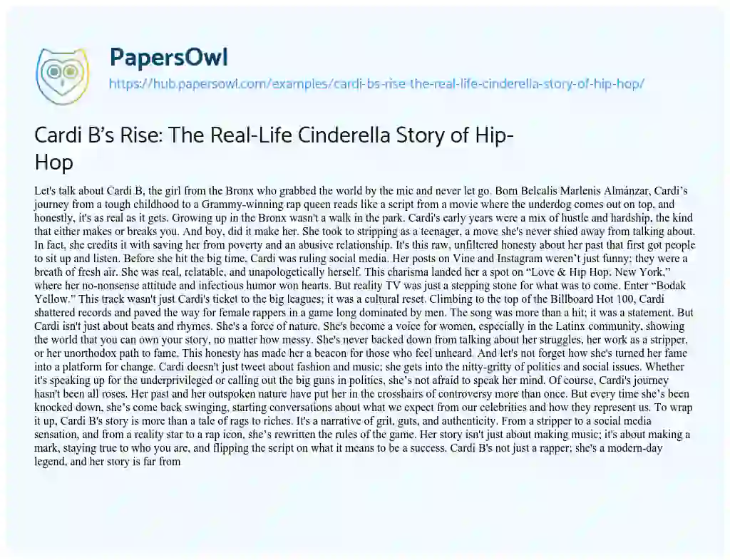 Essay on Cardi B’s Rise: The Real-Life Cinderella Story of Hip-Hop