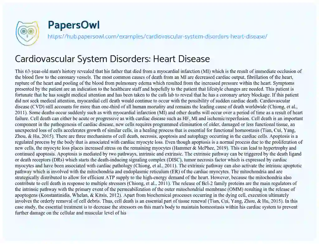 Essay on Cardiovascular System Disorders: Heart Disease