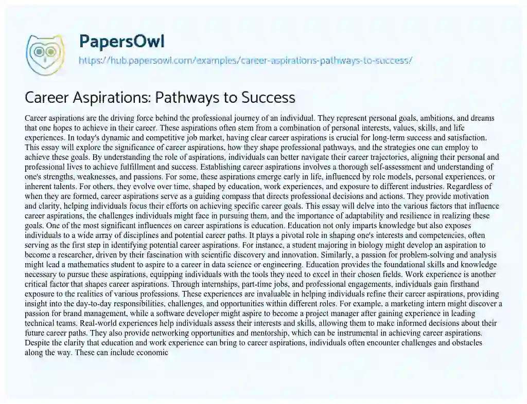 Essay on Career Aspirations: Pathways to Success
