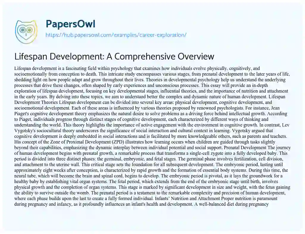 Essay on Lifespan Development: A Comprehensive Overview