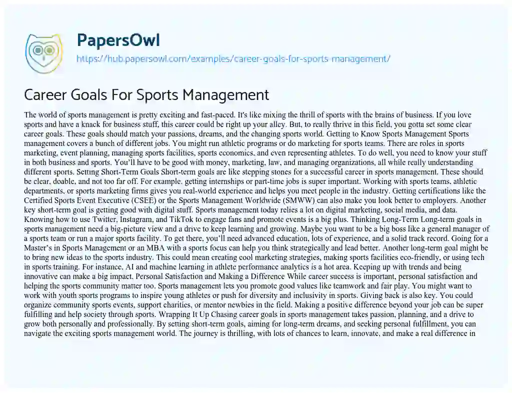 Essay on Career Goals For Sports Management