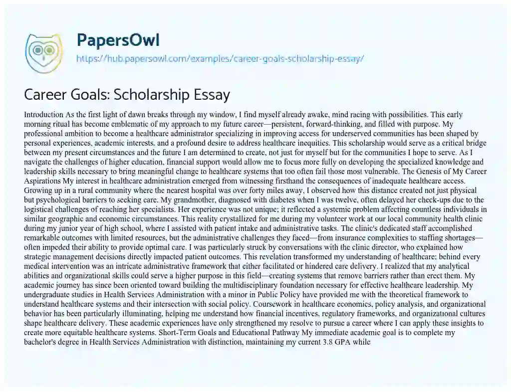 Essay on Career Goals: Scholarship Essay