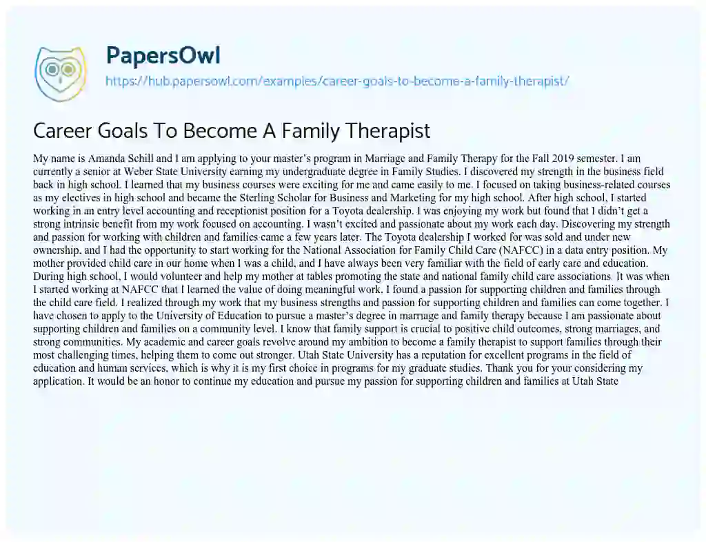 Essay on Career Goals To Become A Family Therapist