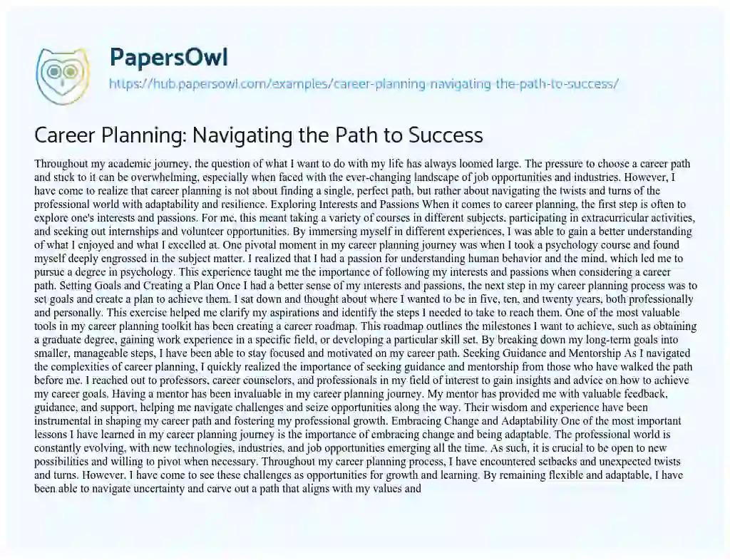 Essay on Career Planning: Navigating the Path to Success