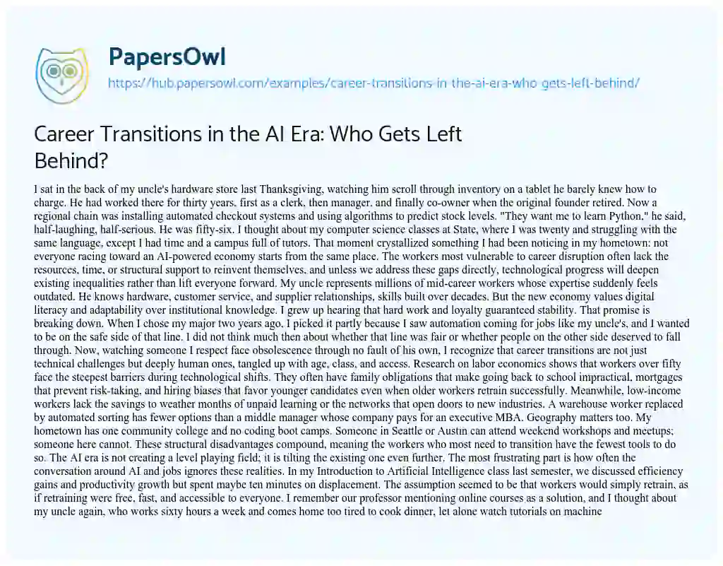 Essay on Career Transitions in the AI Era: Who Gets Left Behind?