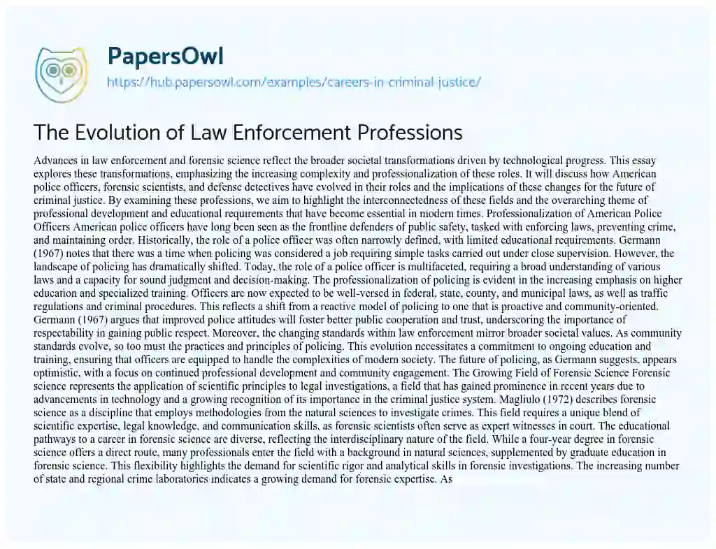Essay on The Evolution of Law Enforcement Professions