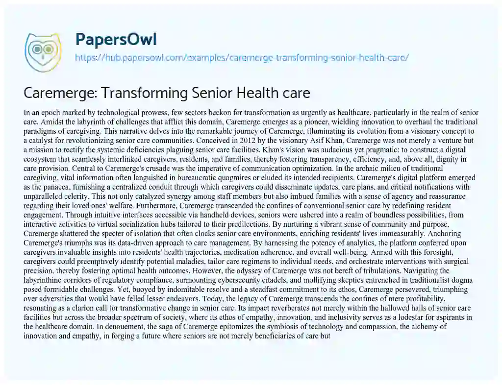 Essay on Caremerge: Transforming Senior Health care