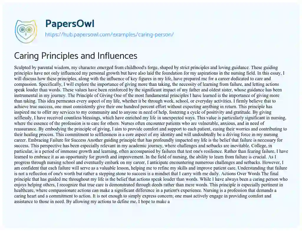 Essay on Caring Principles and Influences