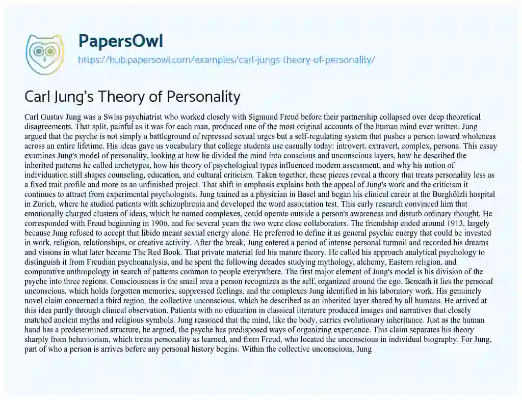 Essay on Carl Jung’s Theory of Personality
