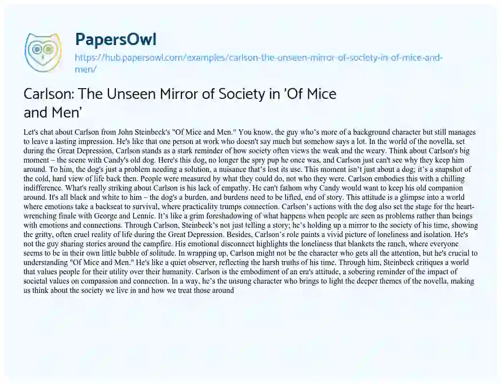 Essay on Carlson: The Unseen Mirror of Society in ‘Of Mice and Men’