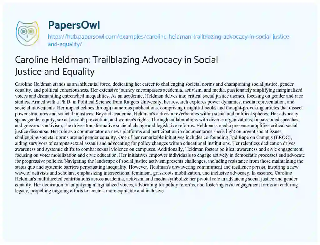 Essay on Caroline Heldman: Trailblazing Advocacy in Social Justice and Equality