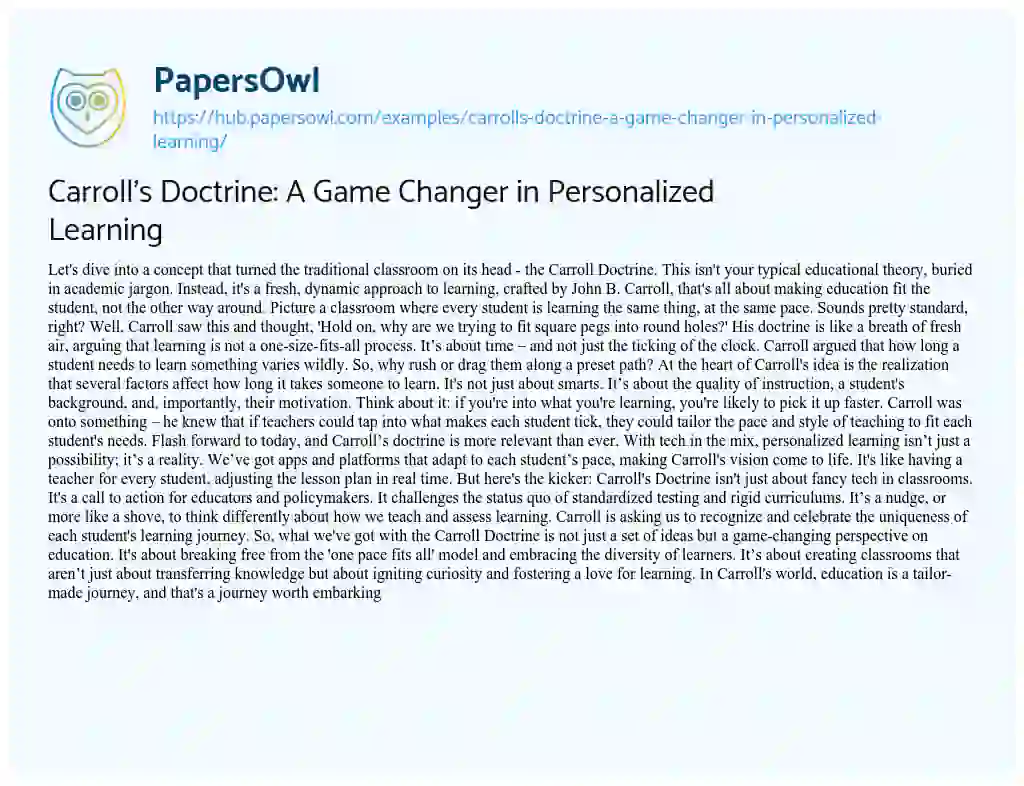 Essay on Carroll’s Doctrine: A Game Changer in Personalized Learning