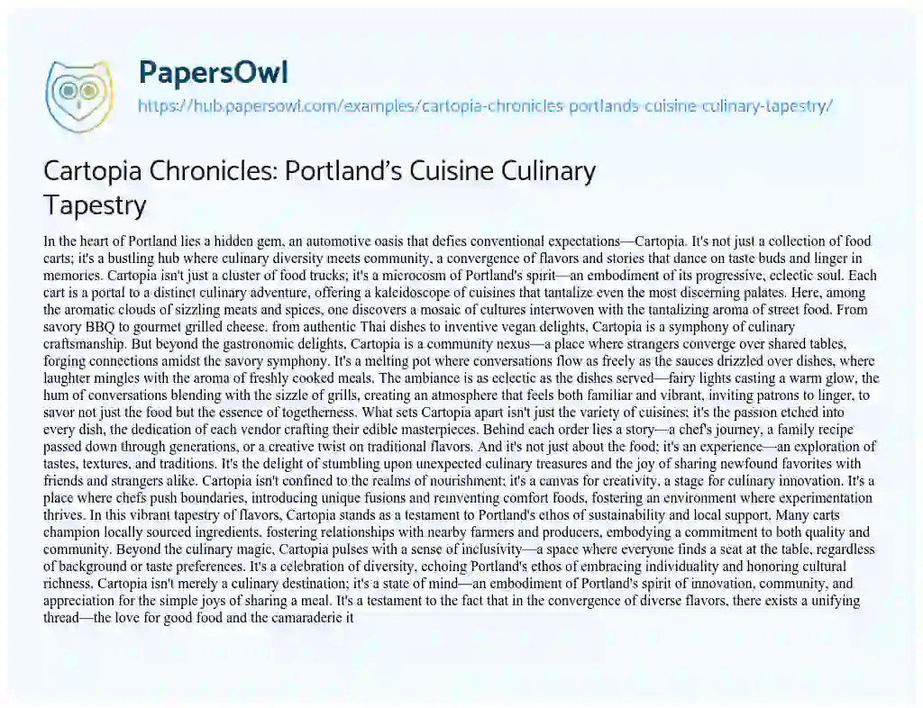 Essay on Cartopia Chronicles: Portland’s Cuisine Culinary Tapestry