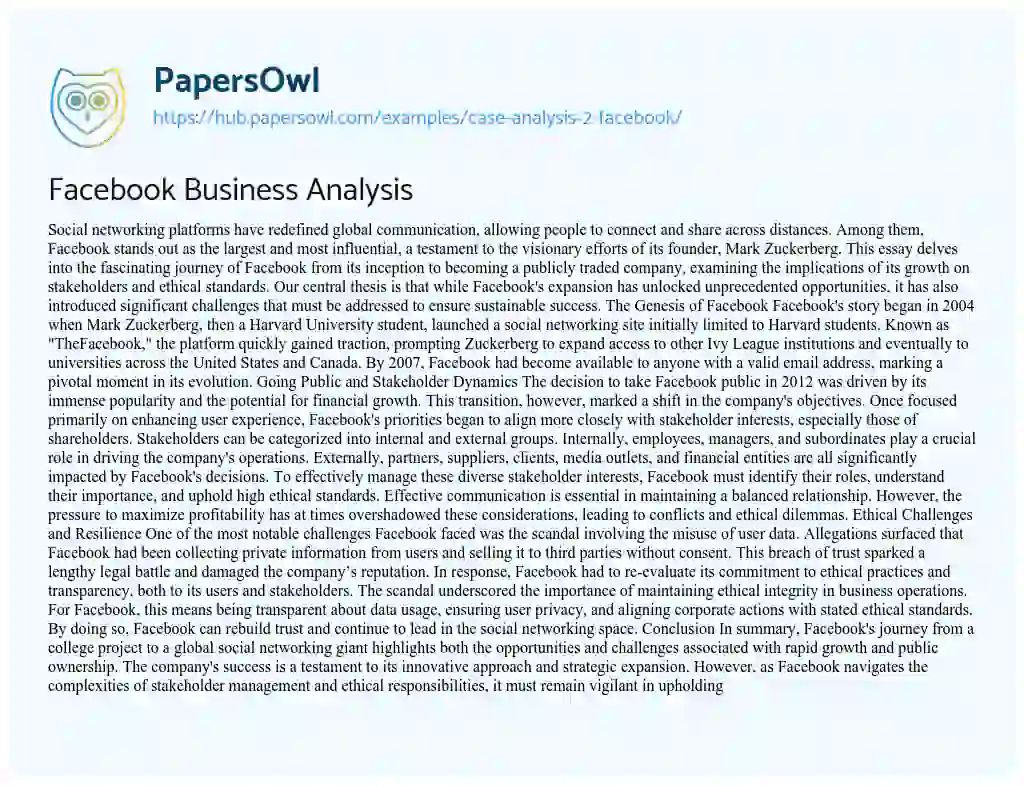 Essay on Facebook Business Analysis