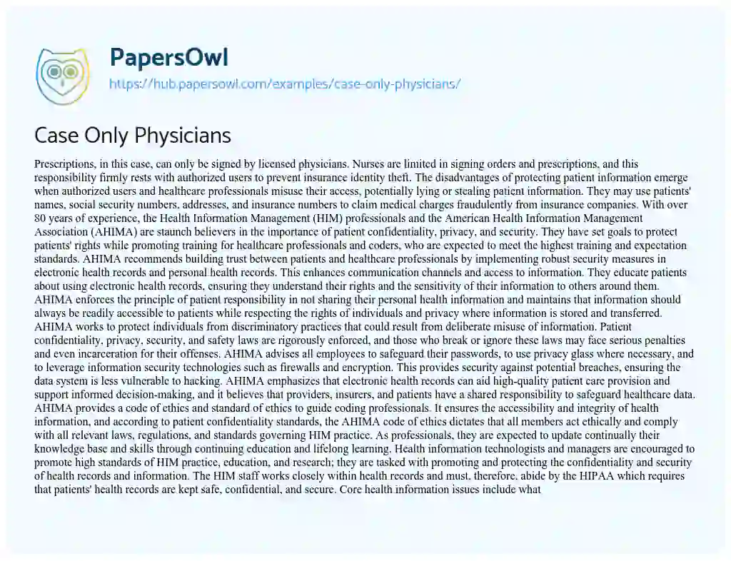 Essay on Case Only Physicians