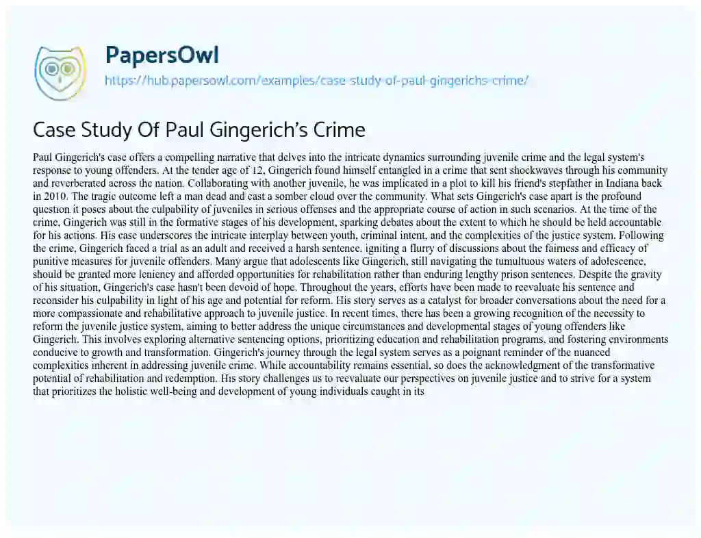 Essay on Case Study Of Paul Gingerich’s Crime