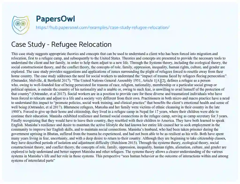 Essay on Case Study – Refugee Relocation