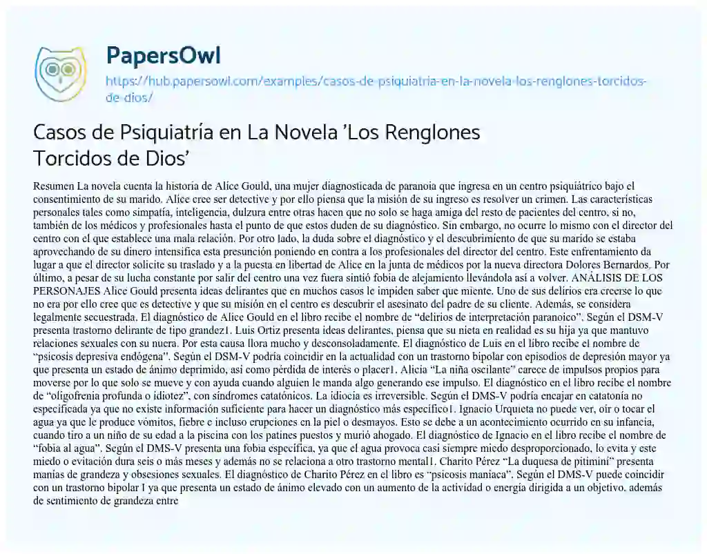 Essay on Casos de Psiquiatría en La Novela ‘Los Renglones Torcidos de Dios’
