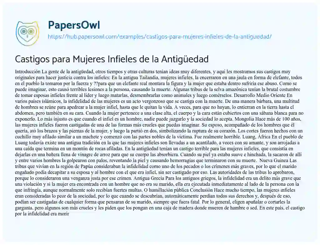 Essay on Castigos para Mujeres Infieles de la Antigüedad
