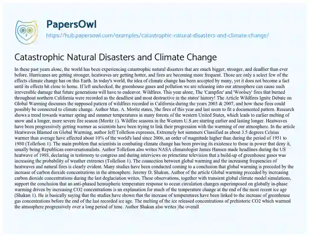 Essay on Catastrophic Natural Disasters and Climate Change