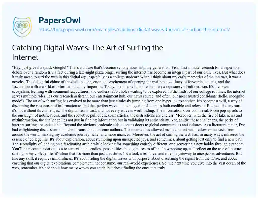 Essay on Catching Digital Waves: The Art of Surfing the Internet