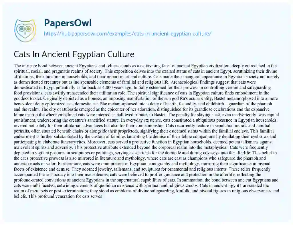 Essay on Cats In Ancient Egyptian Culture