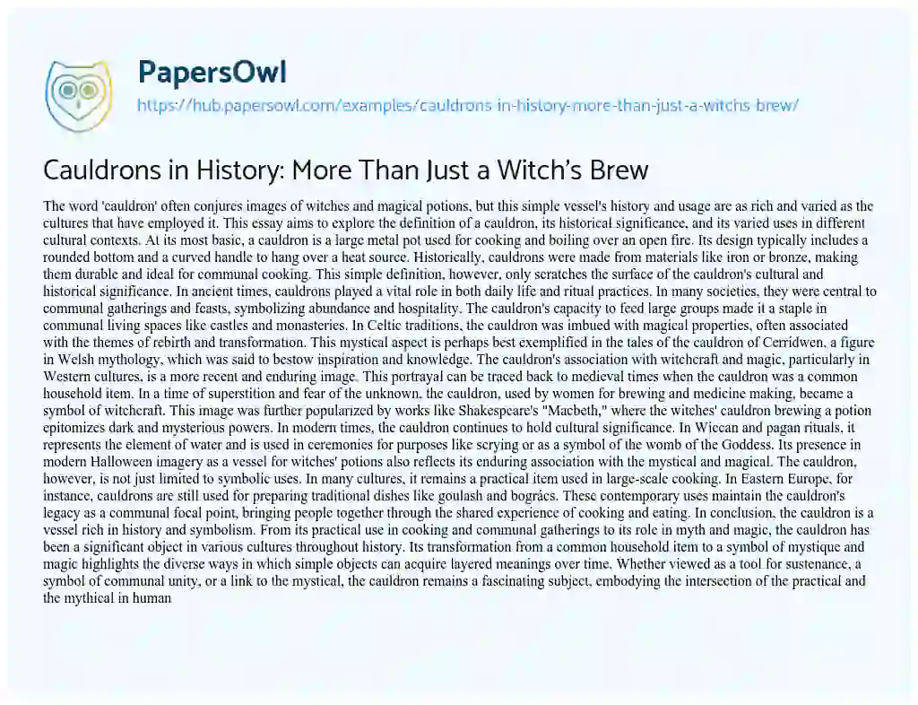 Essay on Cauldrons in History: More Than Just a Witch’s Brew