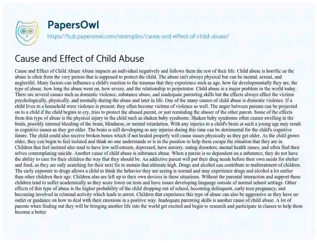 Essay on Cause and Effect of Child Abuse