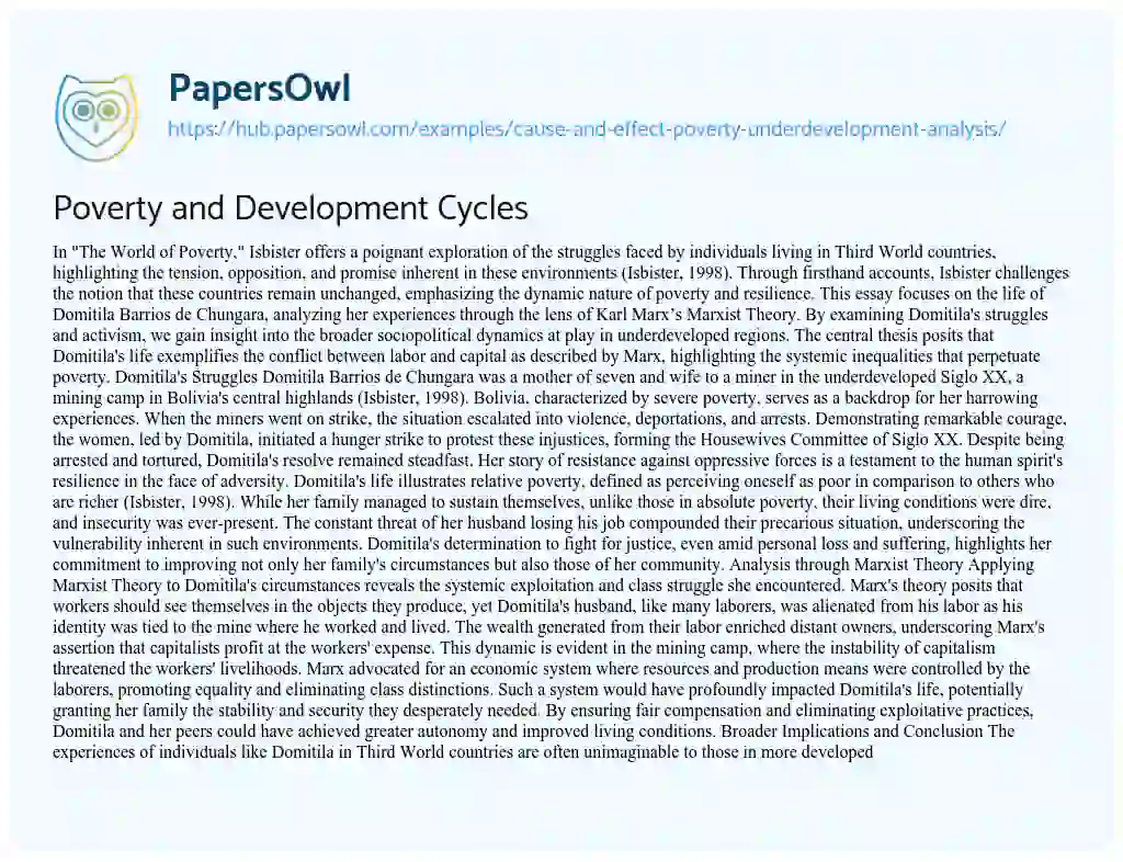 Essay on Poverty and Development Cycles