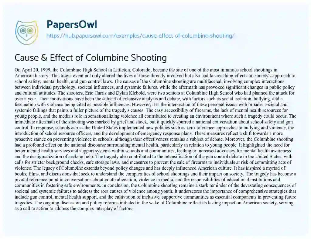 Essay on Cause & Effect of Columbine Shooting