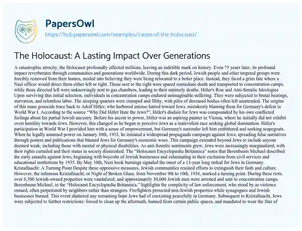 Essay on The Holocaust: A Lasting Impact Over Generations