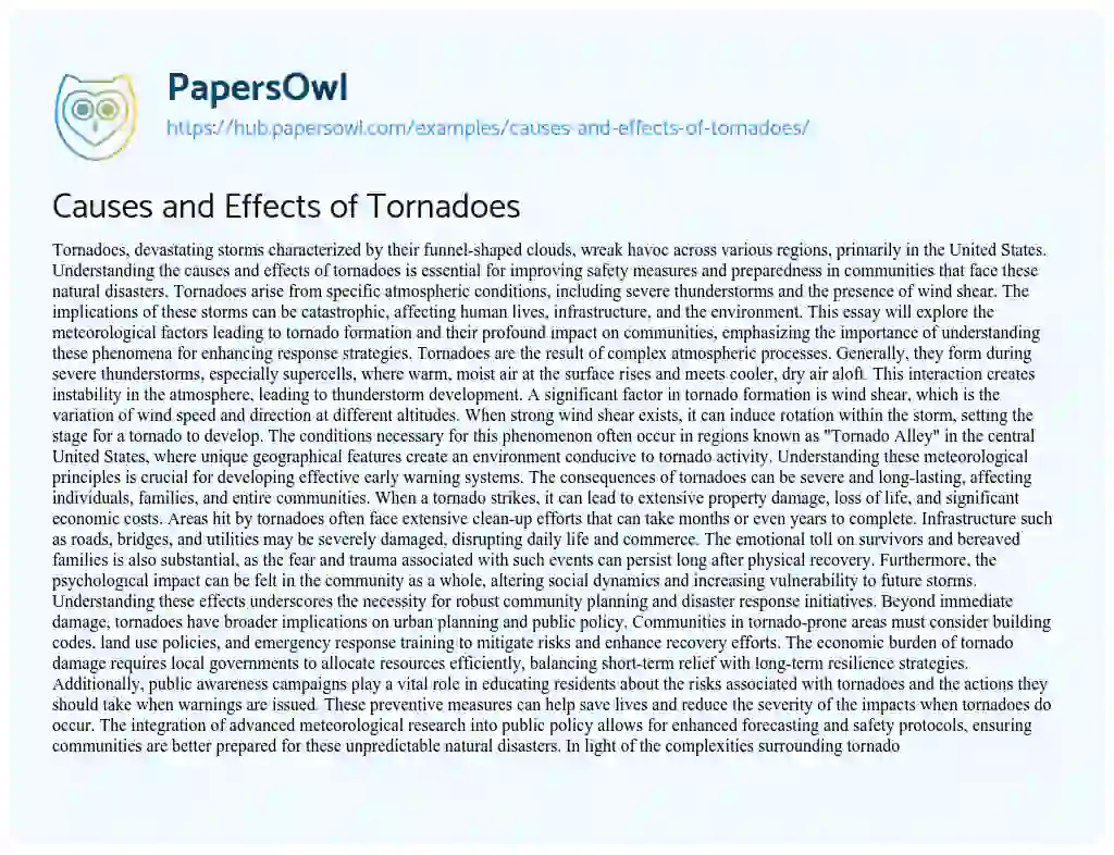 Essay on Causes and Effects of Tornadoes