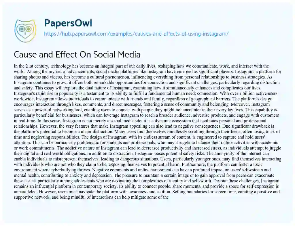 Essay on Cause and Effect On Social Media