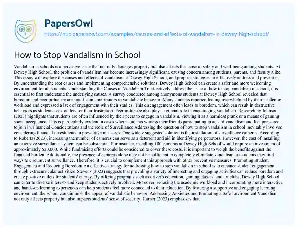 Essay on How to Stop Vandalism in School
