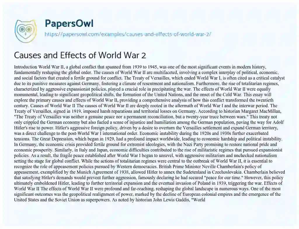 Essay on Causes and Effects of World War 2