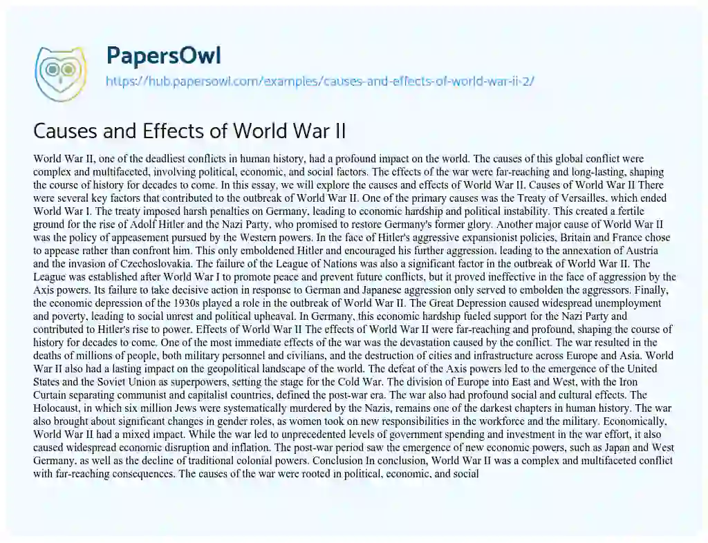 Essay on Causes and Effects of World War II