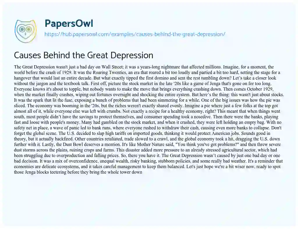 Essay on Causes Behind the Great Depression