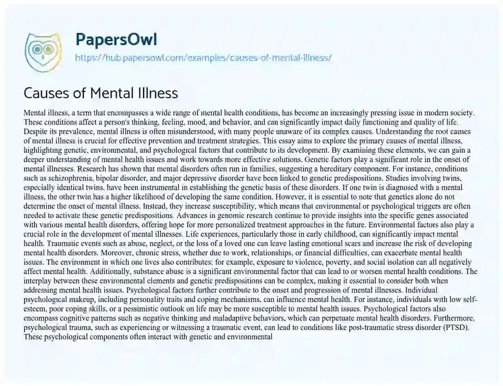 Essay on Causes of Mental Illness