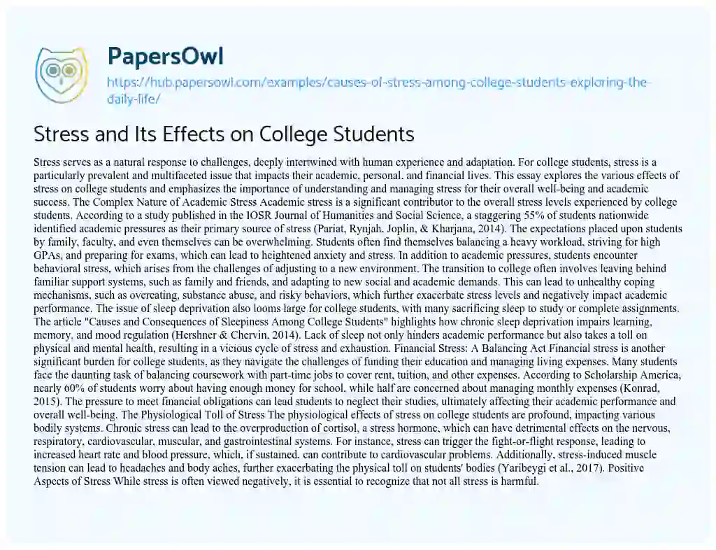 Essay on Stress and Its Effects on College Students
