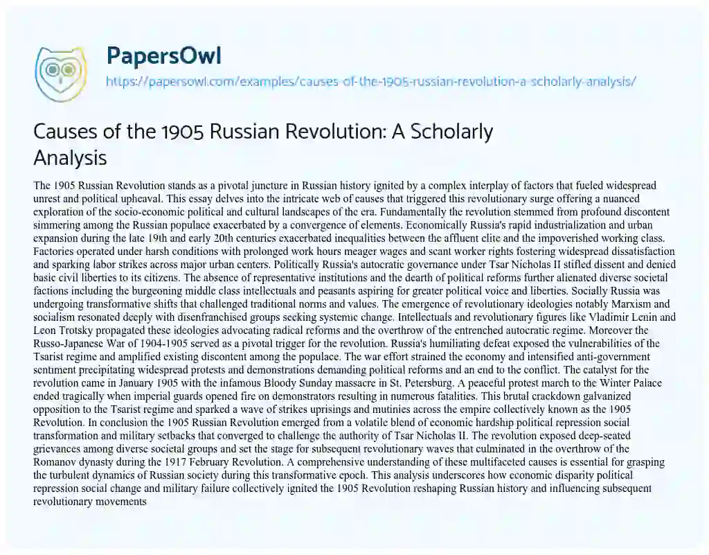 Essay on Causes of the 1905 Russian Revolution: A Scholarly Analysis