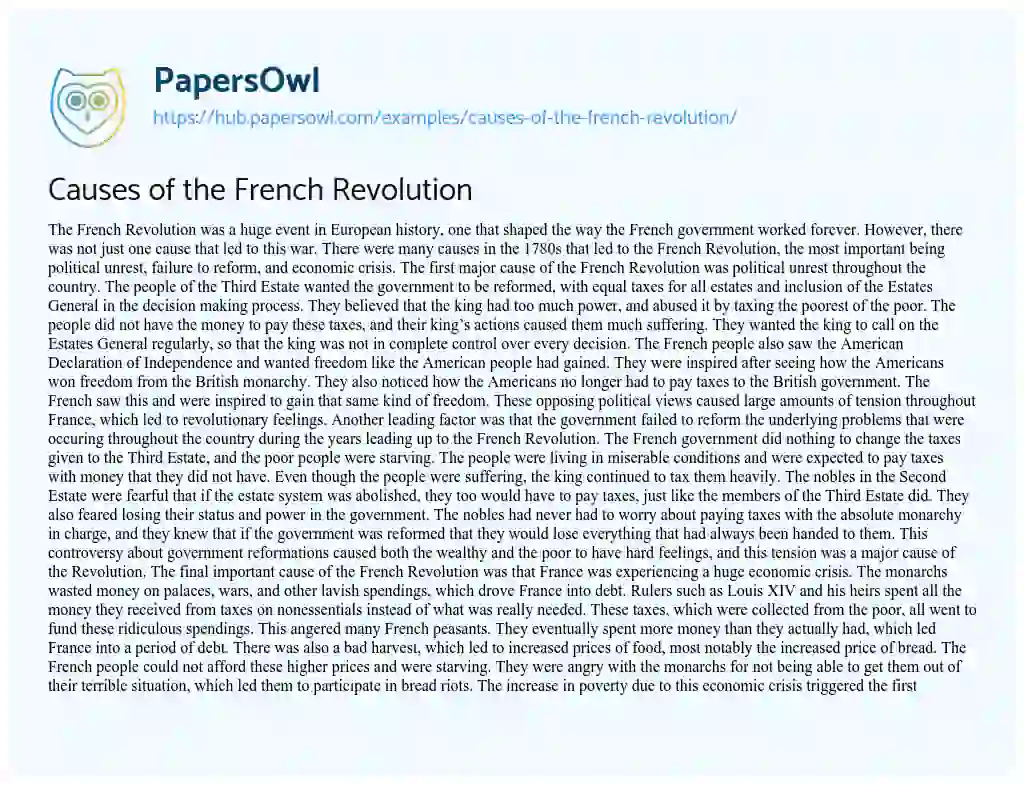 Essay on Causes of the French Revolution
