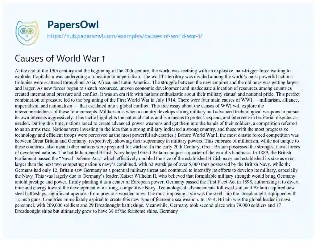 Essay on Causes of World War 1