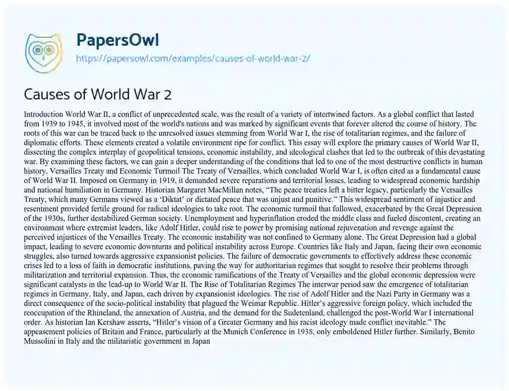 Essay on Causes of World War 2