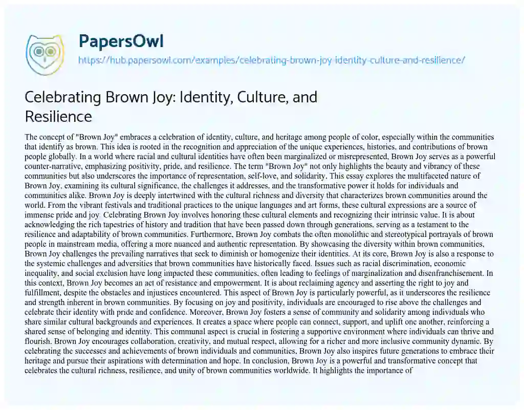 Essay on Celebrating Brown Joy: Identity, Culture, and Resilience