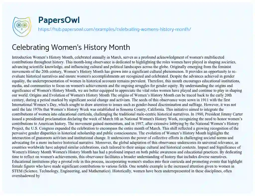 Essay on Celebrating Women’s History Month