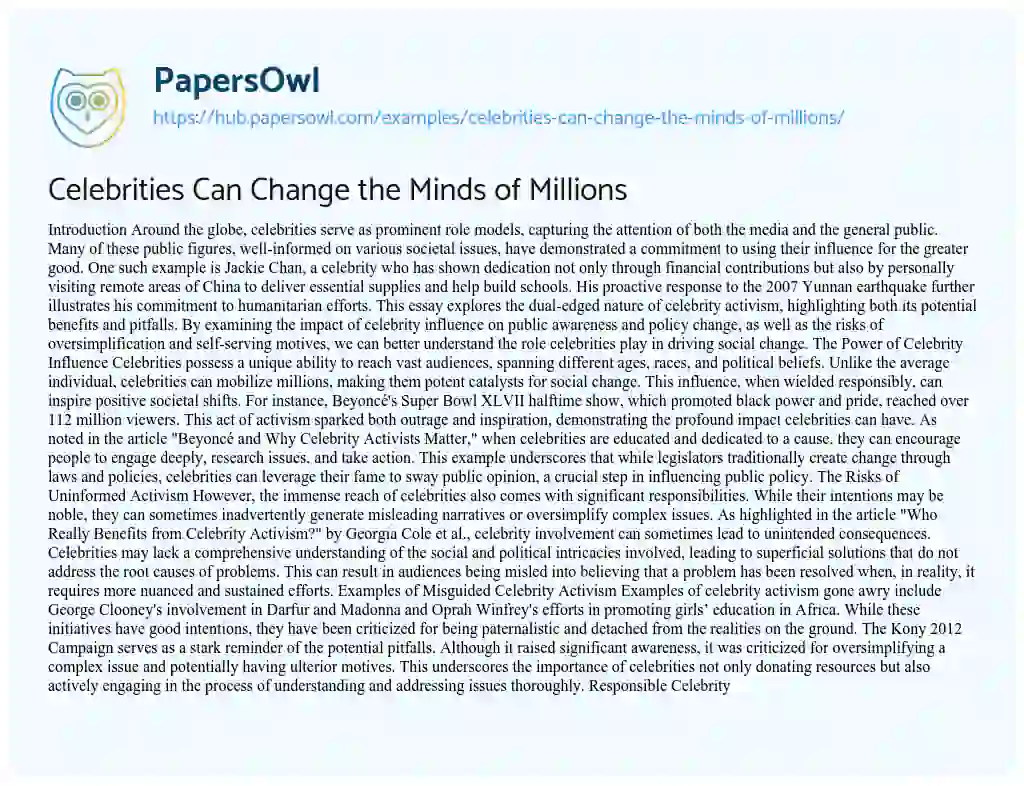 Essay on Celebrities Can Change the Minds of Millions