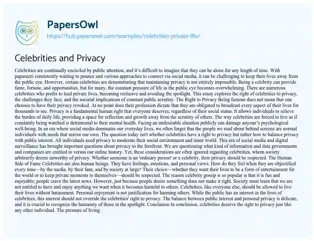 Essay on Celebrities and Privacy